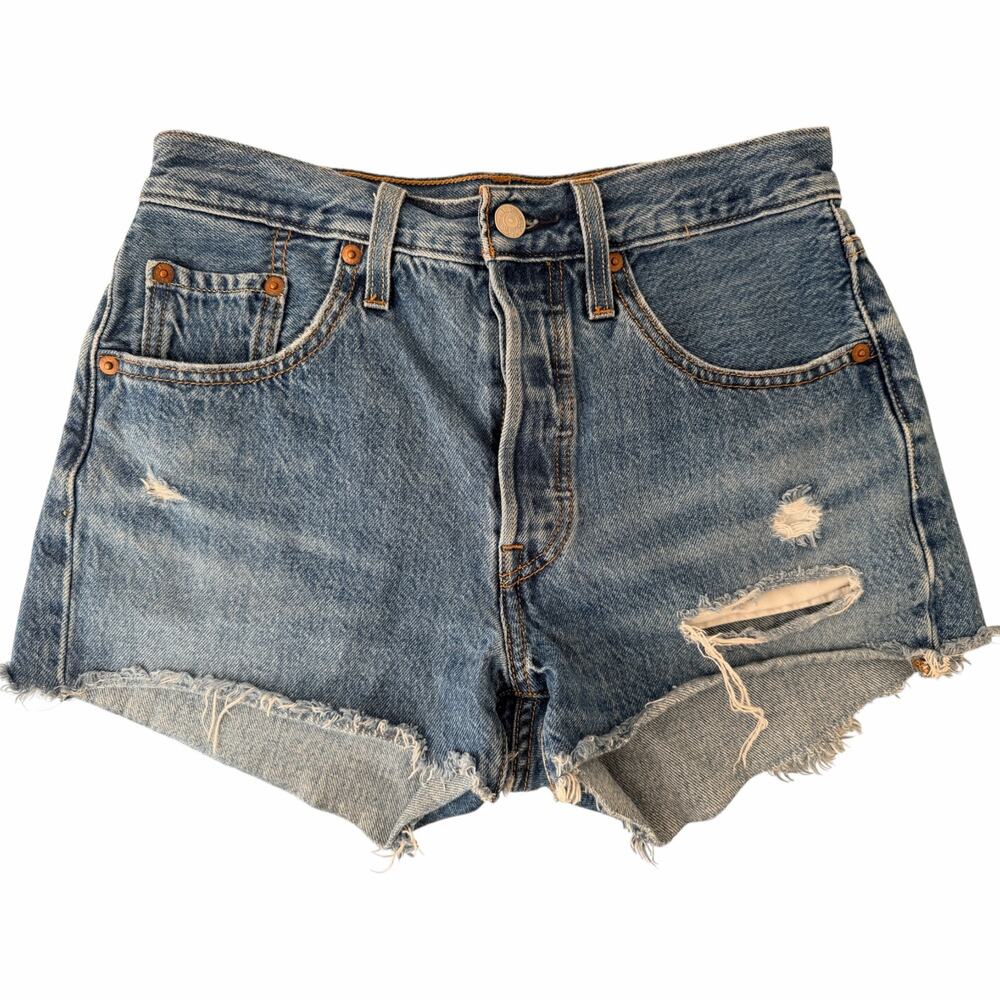 Levi's 501 Womens W25 Blue Distressed Cutoff Denim Shorts